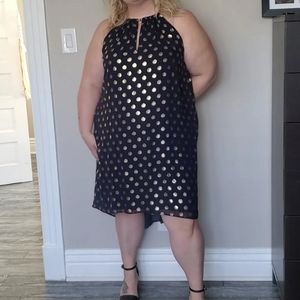 Size 18 Joseph Ribkoff Navy Gold Polka Dot Hi-Low Dress